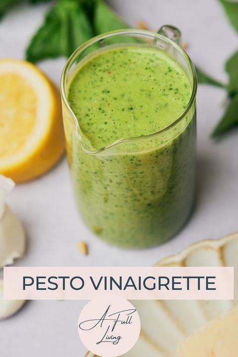 Basil Pesto Vinaigrette Recipe, Basil Pesto Dressing, Sage Salad Dressing, Basil Pesto Salad Dressing, Saladdressing Homemade Dressing, Sweetgreen Pesto Vinaigrette, Pesto Balsamic Dressing, Basil Vinegrette Salad Dressing, Creamy Pesto Vinaigrette Dressing