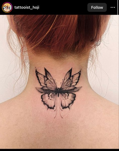 Butterfly Wing Tattoo, Hairline Tattoos, Butterfly Neck Tattoo, Butterfly Tattoos Images, Black Butterfly Tattoo, Simple Butterfly Tattoo, Butterfly Tattoo Ideas, Unique Butterfly Tattoos, Butterfly Wrist Tattoo