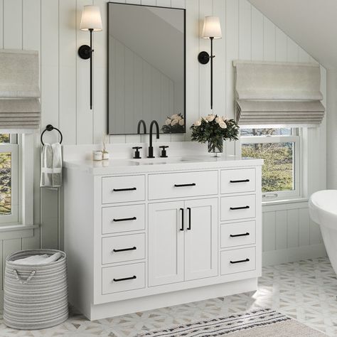 Wildon Home® Shildon 49'' Single Bathroom Vanity with White Quartz Top & Reviews | Wayfair White Quartz Bathroom, Quartz Bathroom, Quartz Vanity Tops, Cape House, Hardwood Plywood, Bathroom Vanity Base, White Quartz Countertop, White Marble Countertops, Vanity Countertop