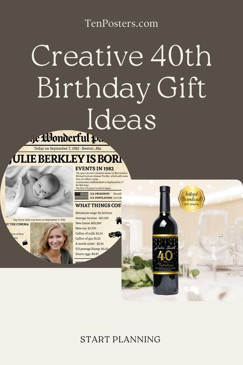 Creative 40th Birthday Gift Ideas 40 Birthday Gifts, 40th Birthday Gift Ideas, 40th Birthday Poster, 40 Birthday Signs, Birthday Posters, Turning 40, Happy 40th, 40th Gifts, Birthday Poster