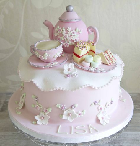 Tea Party Cake created by KakeCouture Tea Party Cake Birthday, Torte Creative, Teapot Cake, Nursing Cake, Afternoon Tea Cakes, Tea Party Cake, Torte Cupcake, Tea Party Birthday, Girl Cake