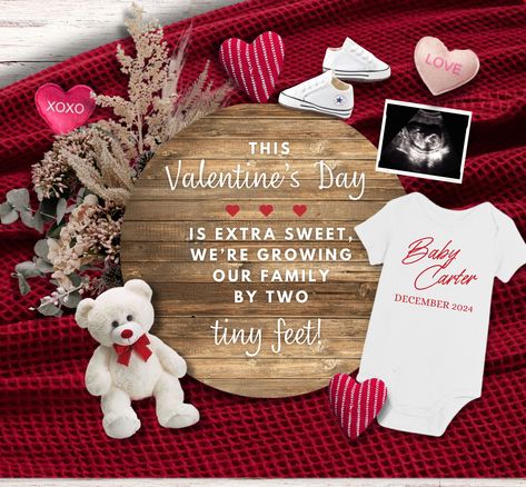 Valentine Baby Announcement, Valentines Baby Announcement, Pregnancy Announcement Social Media, Watercolor Text, Announcement Pregnancy, Surprise Baby, Valentines Day Baby, Canva Tutorial, Baby Reveal