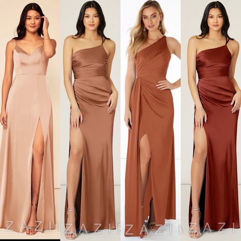 Rose Gold Maid Of Honor Dress Blush Pink, Rust Color Bridemaids, Sand Colored Bridesmaid Dresses, Blush And Copper Wedding Bridesmaid Dresses, Colorful Satin Bridesmaid Dresses, Champagne And Rust Bridesmaid Dresses, Bronzer Bridesmaids Dresses, Light Terracotta Bridesmaid Dresses, Latte Bridesmaid Dress