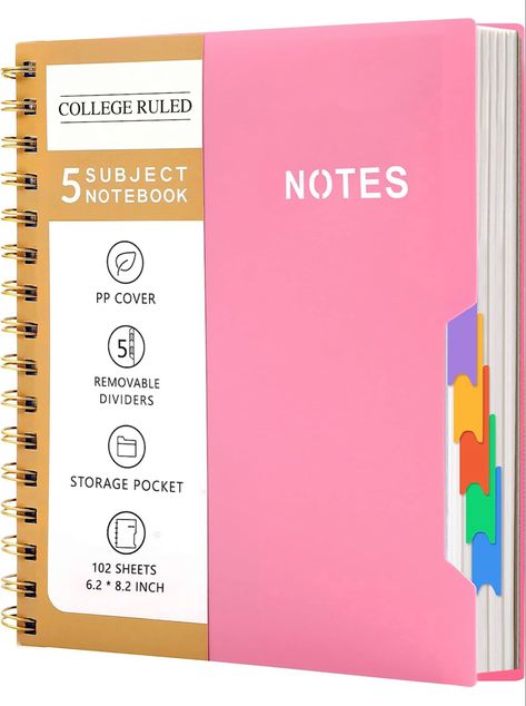 CAGIE 5 Subject Notebook College Ruled 6'' x 8'' Hardcover Spiral Lined Notebook with 5 Removable Colored Dividers 204 Pages Notebooks for Work, School Supplies, Home & Office, Writing Journal Five Subject Notebook, 4 Subject Notebook, 5 Subject Notebook Organization, Cute School Supplies For Highschool, Freshman Highschool, 5 Subject Notebook, Book Dividers, School Wishlist, College Notebook