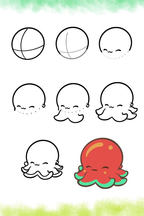 How to draw - step by step for kids. Octopus . #drawingideas #kawaiidrawing #kawaii #stepbystepdrawing #easy #art #artwork #beginner #tutorial #cartoon #learntodraw #learn #christmas #aesthetic #frog #cutedrawing #animals #kidsactivities #activities #simple #snailmailideas #octopus #drawing #draw #kidsactivity #painting #paintingart #illustration #sketchbook How To Draw A Cute Axolotl Step By Step, How To Draw Cute Kawaii, Cute Octopus Drawing Easy, Easy To Draw Animals Step By Step, Drawing Kawaii Animals, Kawaii Drawing Tutorial, How To Draw Animals For Kids, Easy Doodles Drawings Step By Step, Doodle Octopus