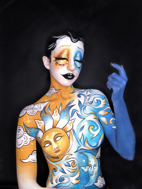 Bodyart Art Painting, Full Body Makeup Art, Halloween Body Painting, Back Painting Body Art, Maquillaje Body Painting, Painting Ideas Body Art, Body Art Paint Ideas, Paint Body Art, Full Body Painting