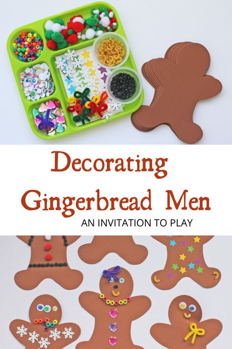 Invitation to Play: Decorating Gingerbread Men Craft Gingerbread Man Story Props, Decorating Gingerbread Man, Decorating Gingerbread Men Crafts, How To Decorate A Gingerbread Man, Decorate Gingerbread Men Paper, Foam Gingerbread Men, Paper Gingerbread Man Decorating Ideas, Gingerbread Man School Project, Decorate A Gingerbread Man Craft