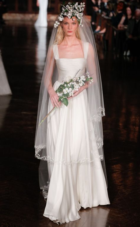 Reem Acra from Best Looks From Bridal Fashion Week Spring 2019 on E! Online Colonial Wedding, Reem Acra Wedding Dress, Reem Acra Bridal, Wedding Dress And Veil, Wedding Dresses Kleinfeld, Ethereal Wedding Dress, Buy Wedding Dress, Sheath Wedding, Kleinfeld Bridal