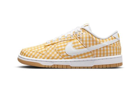 Nike Dunk Low "Yellow Gingham" Release Info | Hypebeast Nike Dunk Low Yellow, Nike Heels, Most Popular Shoes, Harrods London, Yellow Gingham, Yellow Nikes, Exclusive Sneakers, Popular Shoes, Nike Dunk High