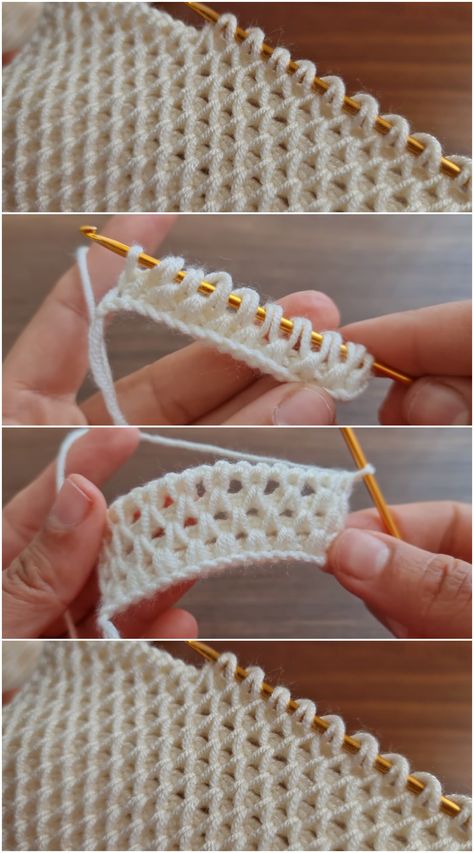 Crochet Blanket Tunisian Stitch – Tutorial Crocheting Blanket, Virkning Diagram, Tunisian Crochet Patterns, Tunisian Crochet Stitches, Crochet Stitches For Blankets, Crochet Blanket Designs, Easy Crochet Stitches, Start Knitting, Scarf Knitting