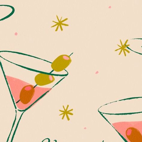 Samantha Johnson on Instagram: "Happy Friday! 🫒 . . . . . #illustrationart #colorpalette #illustration #illustrator #cheers #martini #pattern #pink #olives #olivelover #wedding" Martini Glass Illustration, Party Illustration Design, Olives Illustration, Chinoiserie Aesthetic, Sassy Illustration, Olive Drawing, Pink Art Aesthetic, Cheers Illustration, Olive Illustration