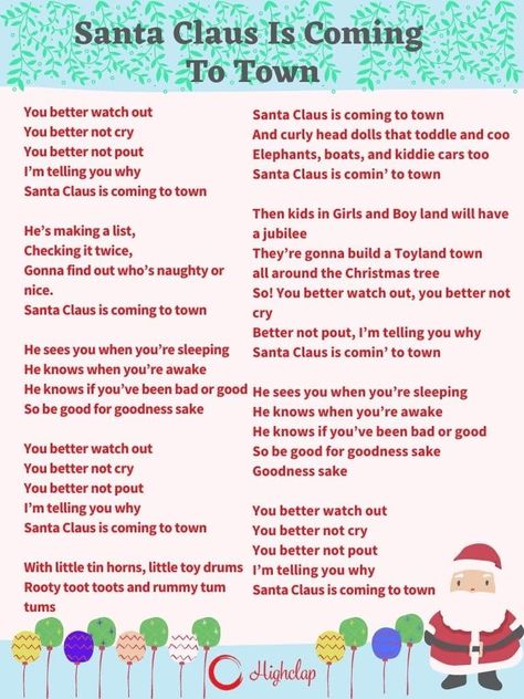 Santa Claus Is Coming To Town Lyrics, Christmas Carol Lyrics, Christmas Songs For Toddlers, Christmas Story Quotes, Christmas Carols Lyrics, Christmas Carols Songs, Santa Is Coming To Town, Christmas Songs For Kids, Xmas Carols