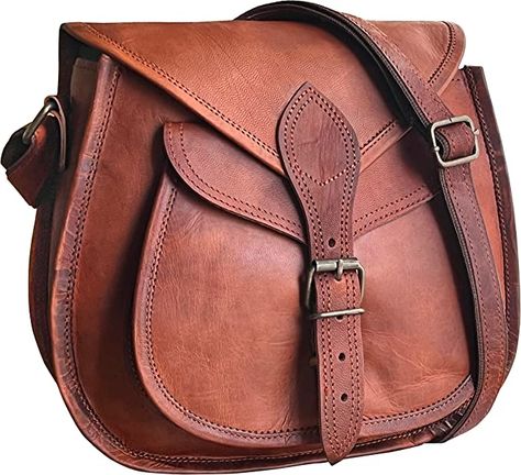 Amazon.com: RUSTIC TOWN 11 inch Small Brown Leather Crossbody Satchel Bag Vintage Purses Handbags for Women : Clothing, Shoes & Jewelry Ren Faire Bag, Messenger Bag Leather Women, Wardrobe Challenge, Leather Sling Bags, Be Organized, Ipad Bag, Messenger Purse, Vintage Crossbody Bag, Crossbody Satchel