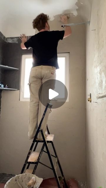 2.1M views · 100K likes | Lone Fox by Drew Michael Scott on Instagram: "Yes I did plaster over my bathroom tile (and walls and ceiling)! 🤩 Going through the work of ripping out all the tile, dry walling and refinishing the shower sounded AWFUL and not to mention expensive. I used this product called concretta by @meodedpaint that’s made to go over the top of tile (not sponsored)! I troweled it on, smoothed it with a sponge and repeated! Sanded in the end for a smoothe finish and it’s totally waterproof! Send this to someone who hasn’t tackled their bathroom makeover yet, maybe it can spark an idea! 💪🏻😂 #smallbathroom #bathroommakeover #diy" Plastering Over Bathroom Tiles, How To Paint Wall Tile In Bathroom, Plastered Bathroom Ideas, Bathroom Plaster Walls, Greek Villa Bathroom Walls, Plastering Over Tiles, Plaster Over Tile Bathroom, Plaster Over Tiles, Plaster Bathroom Walls