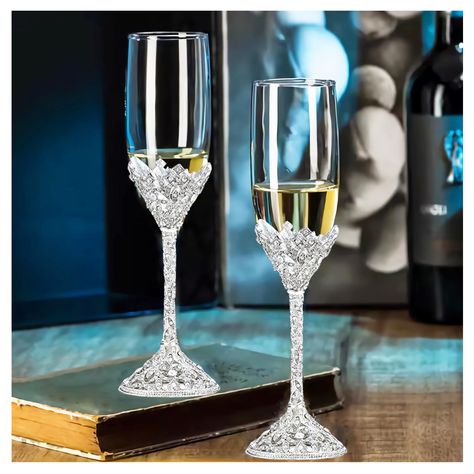 PRICES MAY VARY. 🥂Unique rhinestone-encrusted Design: Wedding champagne flutes with rhinestone-encrusted,diamond champagne flutes,these rhinestones are very unique and beautiful,the sparkling bling-bling visual effect is like a flashlight in the dark, smooth and moisten crystal glasses, paired with wedding favor packaged for bride and groom,bridal shower favor,crystal champagne glasses set of 2,wedding champagne flutes，wedding glasses for bride and groom. 🥂High-end product quality: Champagne f Expensive Champagne, Champagne Flutes Wedding, Gold Champagne Flutes, Crystal Champagne Glasses, Wedding Toasting Glasses, Bride And Groom Glasses, Wedding Wine Glasses, Wedding Champagne Glasses, Crystal Champagne Flutes