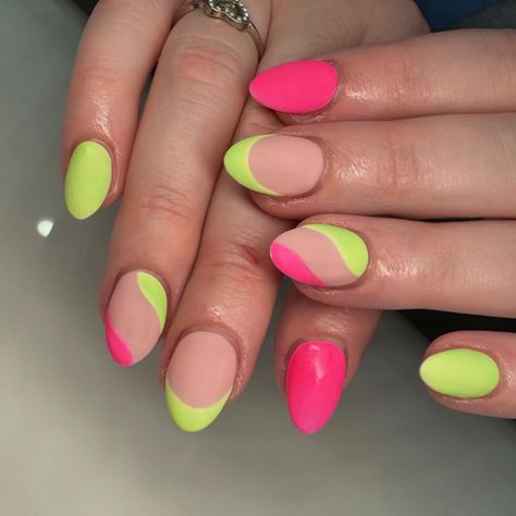 “Neon light 🩷💚” Acrylic fullset Short almond shaped Designed with gel . . #nails #nailsofinstagram #nailart #nails💅 #nailinspo #nailsdesign #nailsart #nailpolish #nailswag #nailaddict #nailsbyphiana #stylishnails #trendynails #nailsnailsnails #nailsdesign #nailsinspo#dippowdernails #acrylicnails Neon Nails Gel Short, Neon Nails Gel, Nails Gel Short, Short Almond, Almond Shaped, Nails Gel, Neon Nails, Trendy Nails, Shape Design