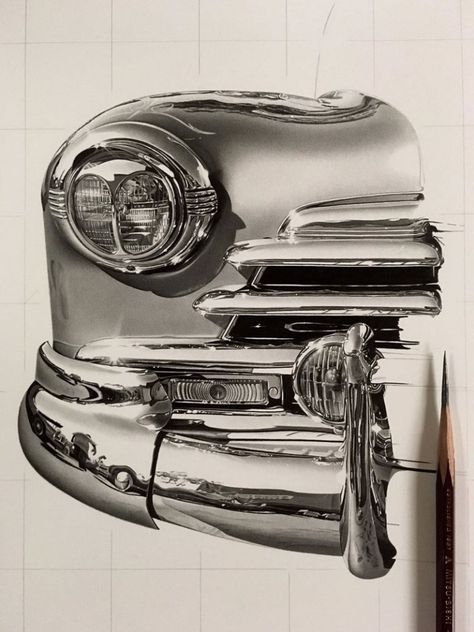 Highly Detailed Close-Ups of Amazing Hyper Realistic Pencil Drawings «TwistedSifter Car Drawing Pencil, Hotrod Art, Close Up Art, Hyper Realistic Paintings, Realistic Pencil Drawings, Cool Car Drawings, Automotive Artwork, Cat Sketch, Graphite Drawings