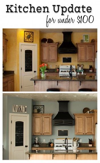 Kitchen before/after. Also where to find good kitchen hardware for cheap! Colors With Oak Cabinets, Popular Kitchen Colors, Kitchen Wall Colors, Kitchen Colour Schemes, Popular Kitchens, Kitchen Paint Colors, Oak Kitchen, Kitchen Decorating, Oak Cabinets