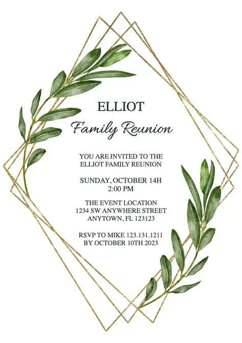 Family Reunion Invitations Templates, Reunion Invitation, Family Reunion Invitations, Reunion Invitations, Online Invitation, Invitation Maker, Gold Wreath, Family Heritage, Free Family