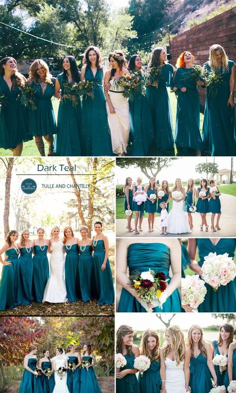 dark teal fall wedding color ideas and bridesmaid dresses trends Teal Fall Wedding, Fall Wedding Color Ideas, Teal Wedding Colors, Teal Bridesmaid, Teal Bridesmaid Dresses, Fall Bridesmaids, Fall Bridesmaid Dresses, Wedding Color Ideas, Teal Wedding