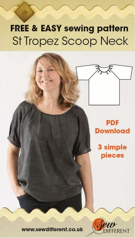 Free sewing pattern for women. I love this top - it's SO versatile AND comes with step-by-step instructions to make it! Easy Sewing Patterns Free, Sewing Patterns Free Women, Blouse Sewing, Shirt Sewing, Sewing Tops, Sewing Clothes Women, Shirt Sewing Pattern, Trendy Sewing, Free Sewing Pattern