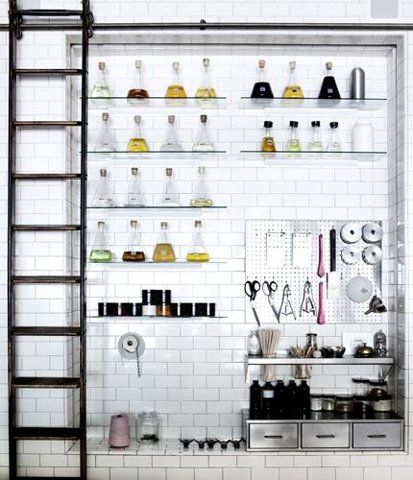 Apothecary Kitchen Ladder Kitchen, Rolling Ladder, Pegboard Storage, Laboratory Design, Library Ladder, 3d Studio, Beakers, Küchen Design, Cafe Bar