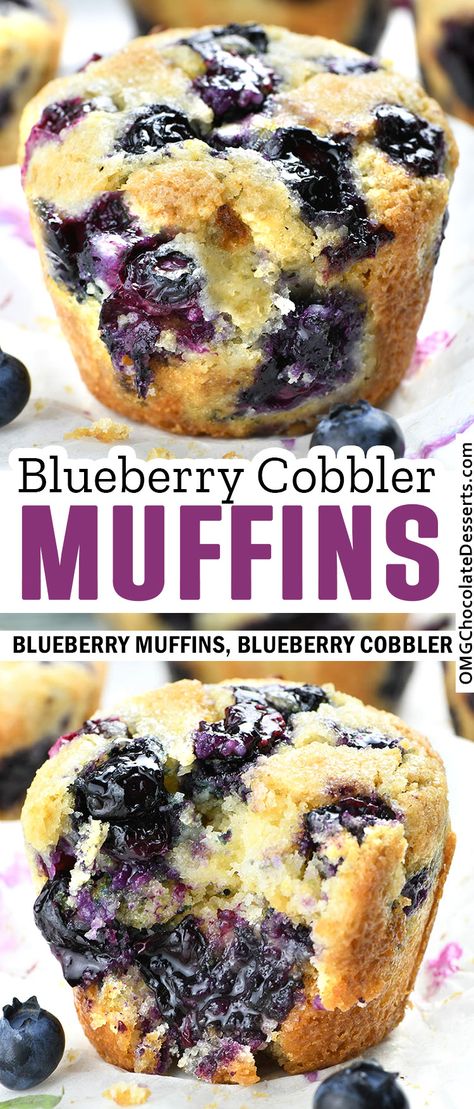 Blueberry Cobbler Muffins ar soft muffins filled with fresh berries, taste just like one of your favorite desserts-blueberry cobbler, but in individual portions. #blueberry #cobbler #muffins Blueberry Pie Muffins, Cobbler Muffins, Snack Quick, Muffins Blueberry, Best Blueberry Muffins, Blueberry Pie Filling, Berry Muffins, Blue Berries, Lemon Blueberry Muffins