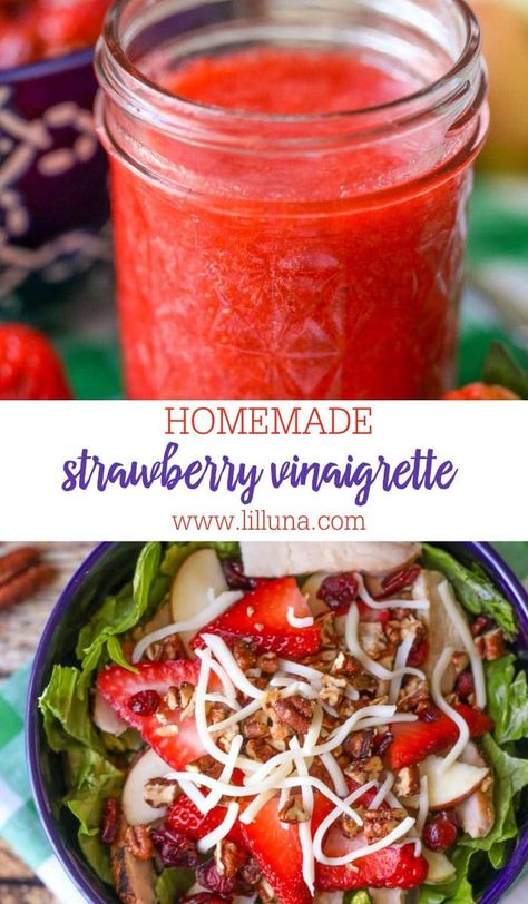 Simple Vinegrette Salad Dressing, Strawberry Vinegarette Salad, Strawberry Vinaigrette Recipe, Strawberry Dressing Recipe Vinaigrette, Strawberry Balsamic Vinaigrette, Vinegrette Salad Recipes, Salad Vinaigrette Recipes, Healthy Vinaigrette Recipes, Strawberry Vinegarette