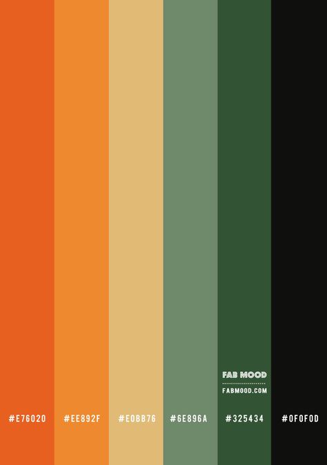 color hex, green and orange papaya, green and burnt orange, green and terracotta color scheme, autumn color palette #colorpaltte #colorscheme Papaya Color, Flat Color Palette, Orange Palette, Orange Color Schemes, Color Design Inspiration, Orange Color Palettes, Hex Color Palette, Color Palette Yellow, Red Color Schemes