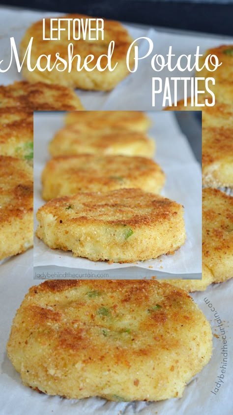 Leftover Mashed Potato Patties Mashed Potatoes Patties, Fried Mashed Potato Patties, Leftover Potatoes Recipes, Potatoes Patties, Mashed Potato Cake Recipe, Freezing Mashed Potatoes, Reheat Mashed Potatoes, Fried Mashed Potatoes, Mashed Potato Patties