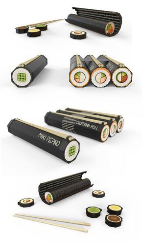 Templat Kotak, Cool Packaging, Unique Packaging, Food Packaging Design, Packaged Food, Packing Design, Sustainable Packaging, Sushi Rolls, Creative Packaging Design