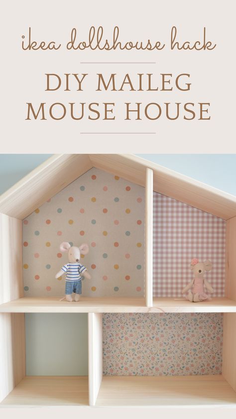 Create your own Maileg mouse house using the IKEA Flisat dollshouse and wallpaper set from Etsy Ikea Flisat Dollhouse Maileg, Ikea Dollhouse Maileg Mice, Flisat Ikea Dollhouse, Ikea Maileg House, Maileg Dollhouse Wallpaper, Ikea Flisat Dollhouse Hack, Ikea Dollhouse Diy, Maileg Mouse Furniture Diy, Maileg Mouse House Diy