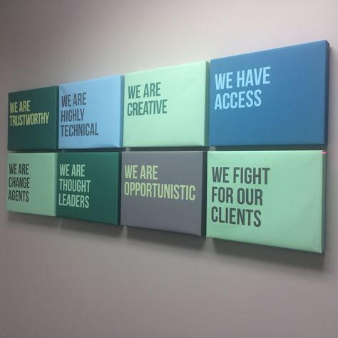 Office Core Values Wall, Office Demarcation Ideas, Office Wall Graphics Inspiration, Office Walls Design, Company Values Wall Design, Non Profit Office Design, Core Values Office Wall Design, Sales Office Decor, Corporate Office Wall Art