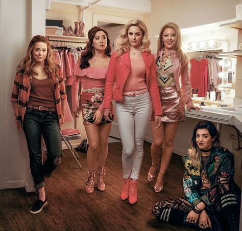 Broadway’s “Mean Girls” cast, from left: Erika Henningsen, Ashley Park, Taylor Louderman, Kate Rockwell, and Barrett Wilbert Weed reinvent the iconic movie. Photographed by Annie Leibovitz for Vogue, March 2018. Annie Lebowitz, Taylor Louderman, Mean Girls Broadway, Erika Henningsen, Barrett Wilbert, Ashley Park, Broadway Costumes, Musical Theatre Broadway, Annie Leibovitz