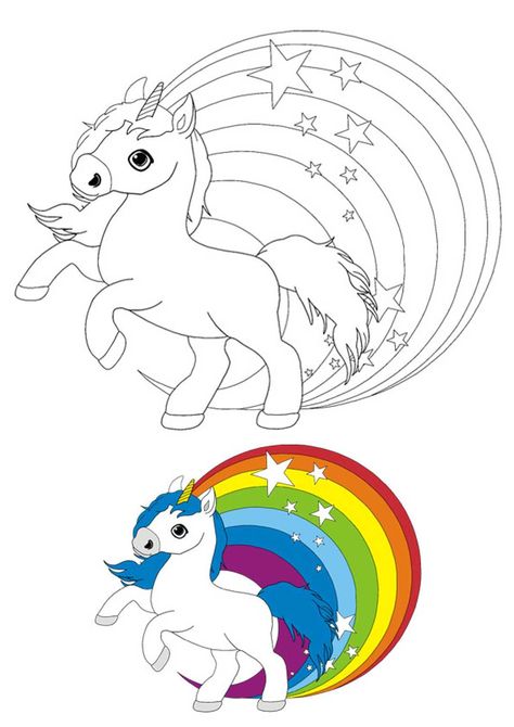 Little cute unicorn rainbow coloring page with sample Unicorn With Rainbow, Emoji Coloring Pages, Rainbow Drawing, Mermaid Coloring Book, Easter Coloring Book, Best Coloring Pages, Free Printable Coloring Sheets, Flower Pattern Drawing, Chat Kawaii