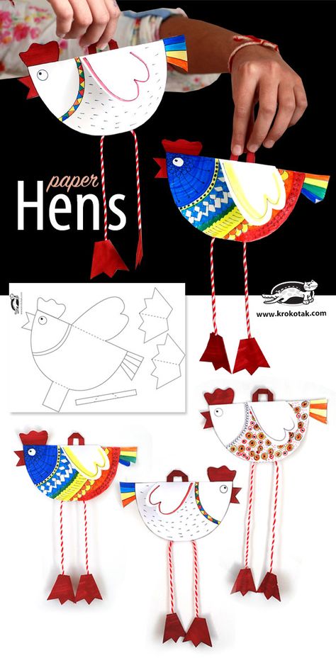 Paper Hens Påskeaktiviteter For Barn, Diy – Velikonoce, Chicken Crafts, Paper Plate Crafts, Plate Crafts, Construction Paper, Childrens Crafts, A Chicken, Animal Crafts