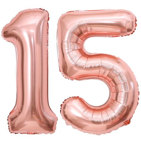 PRICES MAY VARY. Package Included:40 inch rose gold 15 balloons number + 1 Straw. Premium High Quality Balloons:The 14 birthday balloons are made of quality aluminum mylar foil,thick and odorless.High quality imprint technology,edge neat,not easy to explode and leak.Rose gold number 51 balloon will be the great decoration addition for birthday parties. Sealed Automatically:The rose gold 15 balloon number supplies comes sealed automatically after inflating.15 number balloons have holes on the top 15 Number Design, 15 Balloons Number, Birthday Party 15, 15 Balloons, 51st Anniversary, 15 Number, Balloons Number, Balloon Numbers, Events Decorations