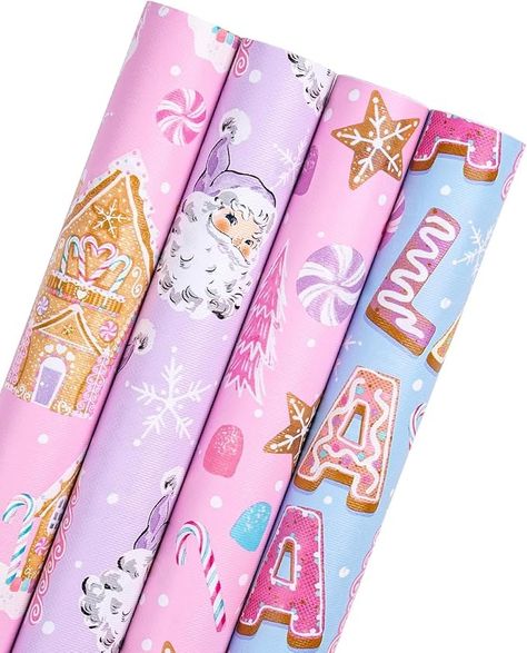 Amazon.com: WRAPAHOLIC Jumbo Christmas Wrapping Paper Roll - Pastel Pink Purple Gingerbread House and Santa Claus Design with Embossed - 4 Rolls - 30 Inch x 120 Inch Per Roll : Health & Household Christmas Wrapping Paper, Paper Roll, Christmas Gnome, Christmas Wrapping, Pink Christmas, Holiday Collection, Gingerbread House, Pastel Pink, Wrapping Paper