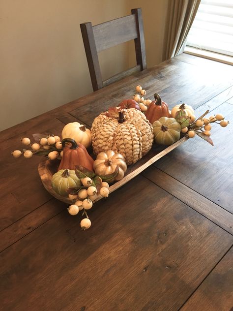 Pumpkin Dough Bowl Centerpiece, Fall Bowl Decor Ideas, Decorating Dough Bowls For Fall, Pumpkin Bowl Decor, Wooden Dough Bowl Decor Ideas, Halloween Dough Bowl Decor, Apple Bowl Decoration, Wood Bowl Fall Decor, Dough Bowl Fall Decor