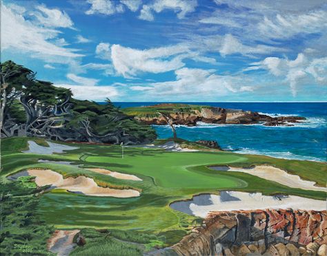 Golf Course Painting, Golf Painting, Pebble Beach California, Golf Course Photography, Golf Pictures, Midsummer Dream, Golf Photography, Golf Art, Beach Golf