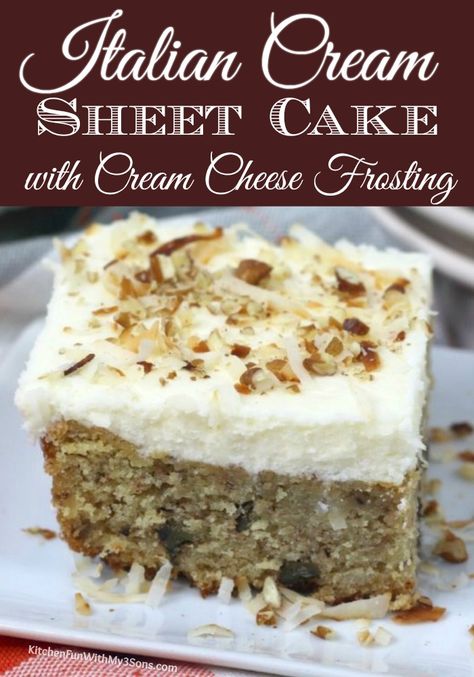 Cream Cheese Sheet Cake Taste Of Home, Italian Crème Sheet Cake, Italian Cream Sheet Cake 12 Tomatoes, Italian Cream Cheese Sheet Cake, Irish Cream Sheet Cake, Sheet Pan Cakes Easy, Italian Cream Cake Sheet Cake, Coconut Cake With Cream Cheese Frosting, Coconut Texas Sheet Cake Recipe