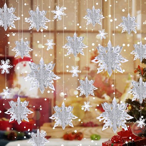 Hanging Snowflake Decorations, 24Pcs 3D Large Silver Paper Snowflakes Garland Snow Flakes for Frozen Birthday Party Supplies Winter Wonderland Christmas New Year Holiday Home Decor Winter Wonderland-party, Winter Wonderland Christmas Party, Joy Decorations, Snow Decorations, Wonderland Party Decorations, Christmas Snowflakes Decorations, Winter Wonderland Decorations, 3d Snowflakes, Snowflake Garland