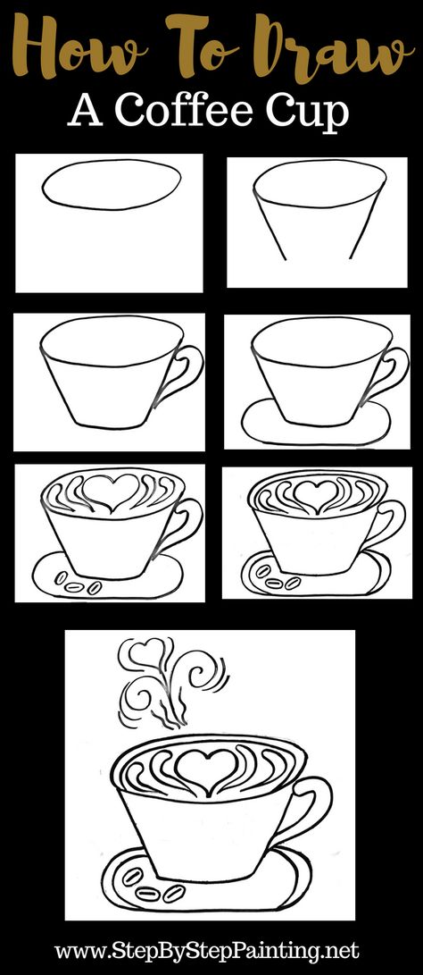 How To Draw A Coffee Cup How To Draw A Mug Step By Step, Easy Coffee Cup Drawing, How To Draw A Coffee Cup Step By Step, How To Draw A Cup Of Coffee, How To Draw A Mug, How To Draw A Coffee Cup, How To Draw Coffee, Coffee Cup Drawing Simple, Simple Coffee Painting Ideas