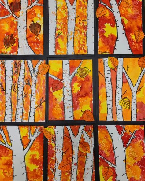 Misty Byrd on Instagram: "3rd grade birch trees #artwork #artclass #art #teachingart #artoftheday #teachingart #artteachersofinstagram #artclass #artlovers #fallart #treeart #watercolors #artprojectsforkids #kidscreate #kidsart #artprojects #teachingartrocks #artgallery #artlovers #ilovefall" 3rd Grade October Art Projects, Autumn Art 2nd Grade, Thanksgiving Art Projects 3rd Grade, Autumn Art 1st Grade, Fall 1st Grade Art, Fall Art Projects For Upper Elementary, Fall Art Project 3rd Grade, Fall Art Lessons For Kindergarten, November Art 3rd Grade