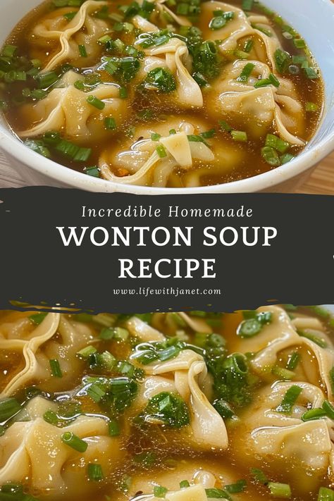 Homemade Wonton Soup Shrimp And Dumplings Soup, Dumplings And Soup, Asian Soup With Dumplings, Easy Healthy Dinner Soup, Broth For Dumpling Soup, Homemade Pork Wontons, Pork And Shrimp Wonton Soup, Pork Shrimp Wonton, Comfort Asian Food