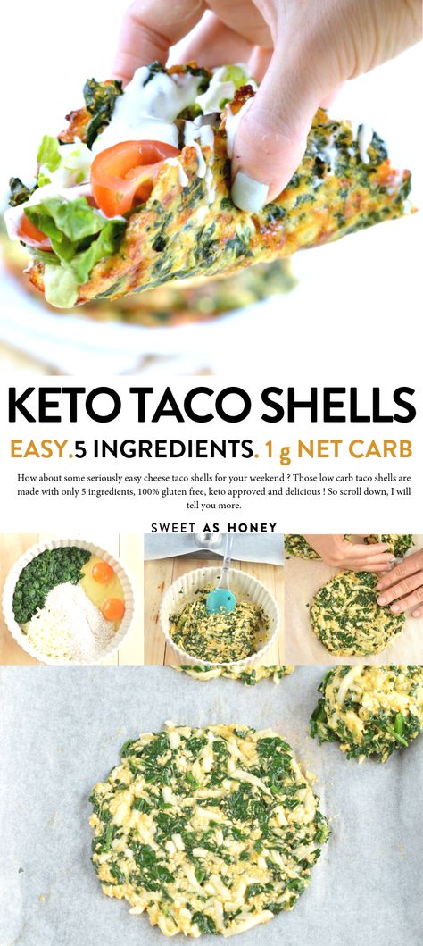 KETO CHEESE TACO SHELLS with Spinach, 1 g net carb #cheesetacoshells #ketotacoshells #ketorecipes #ketodiet Cauliflower Spinach Taco Shells, Keto Recipes With Spinach, Keto Tacos Low Carb, Spinach Tacos, Keto Taco Shells, Low Carb Taco Shells, Keto Tacos, Cheese Taco, Low Carb Taco