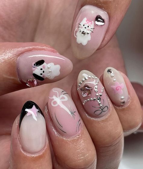 Kitty Nails Design, Kitty Nails, Acrylic Nail Shapes, Asian Nails, Cute Simple Nails, Pretty Gel Nails, Really Cute Nails, Nail Ring, Soft Nails