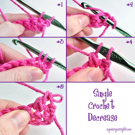 How to Work a Single Crochet Decrease - A Crochet Photo Tutorial by My Merry Messy Life How To Single Crochet Decrease, Single Crochet Decrease Tutorials, How To Decrease Crochet Stitches, How To Do A Single Crochet Increase, Increase Crochet, Decrease Crochet, Crochet School, Learning Crochet, Messy Life