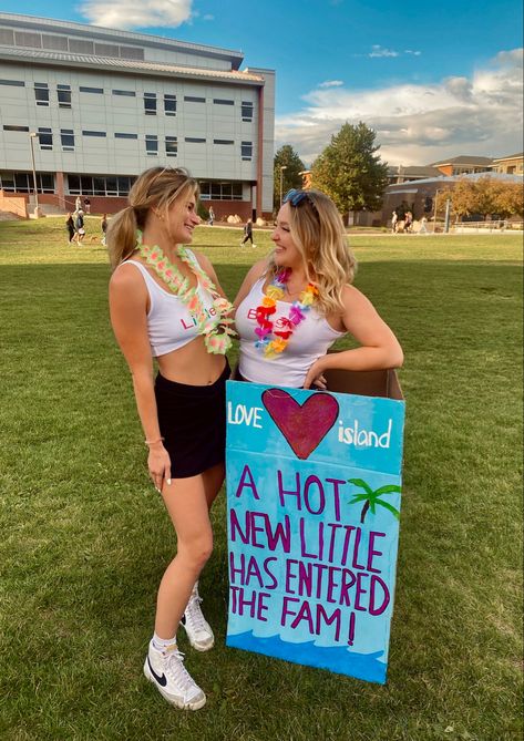 Simple Big Little Reveal, Love Island Big Little Reveal, Big Little Reveal Themes Sorority 2024, Big And Little Reveal Ideas Cheer, Cute Big Little Themes, Disney Big Little Reveal, Big Little Sorority Themes, Sorority Big Little Themes, Big Little Reveal Themes Twins