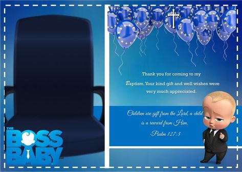 BABY BOSS-BAPTISM-TEMPLATE Boss Baby Invitation Layout, Baptismal Invitation Layout, Baptism Invitations For Boys, Boss Baby Invitation, Christening Themes, Baptism Invitation For Boys, Christening Invitations Boy, Baby Boy Invitations